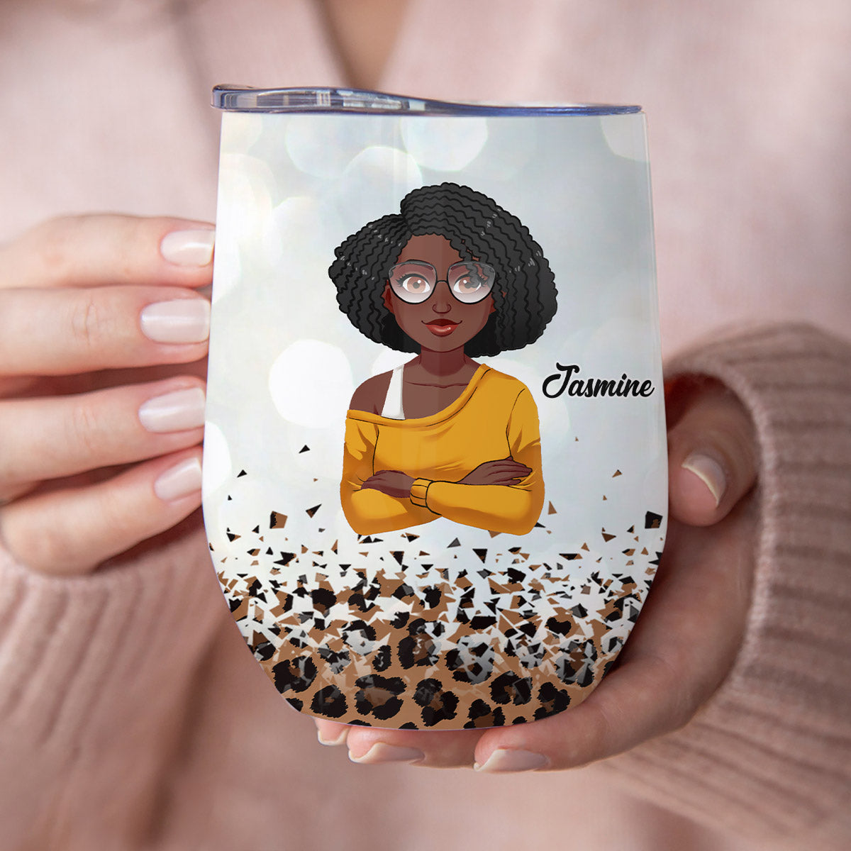 Schwarzer Pädagoge – Personalisierter Weinbecher für Afroamerikaner