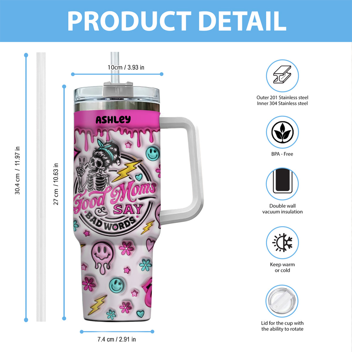 Good Mom Says Bad Words - Personalized Mother Tumbler With Handle