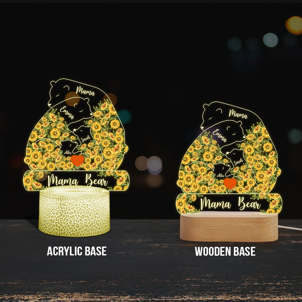 Mama Bear Sunflower - Personalized Mother Shaped Plaque Light Base