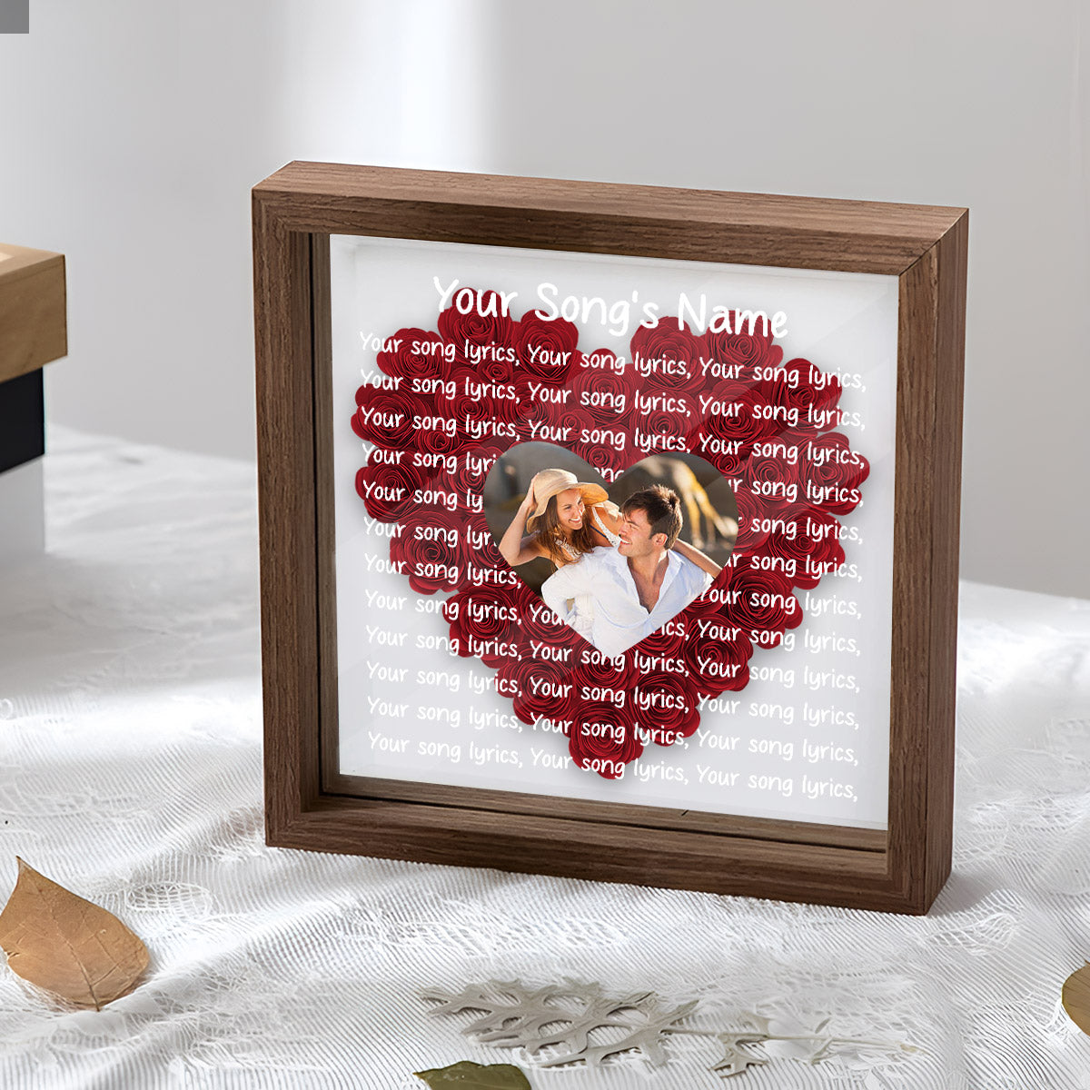 Custom Song Lyrics And Photo - Personalized Couple Flower Shadow Box