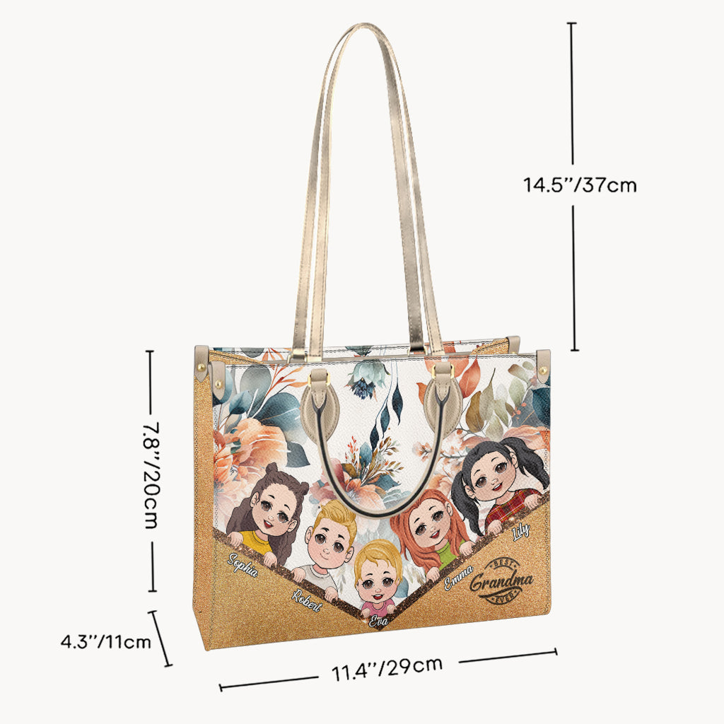 Best Grandma Mom Ever Any Title - Personalized Grandma Leather Handbag