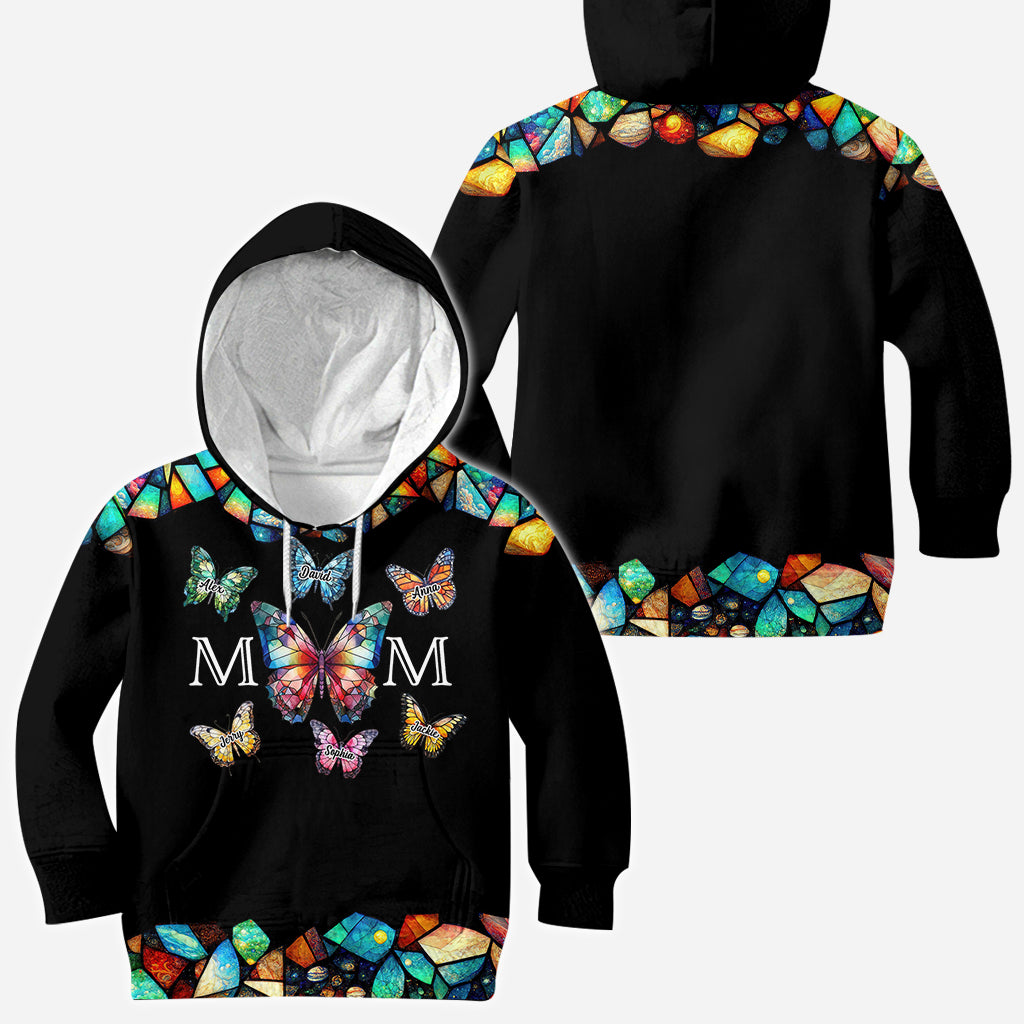 Mom Butterfly Colorful Stained Glass Pattern - Personalized Mother All Over Shirt