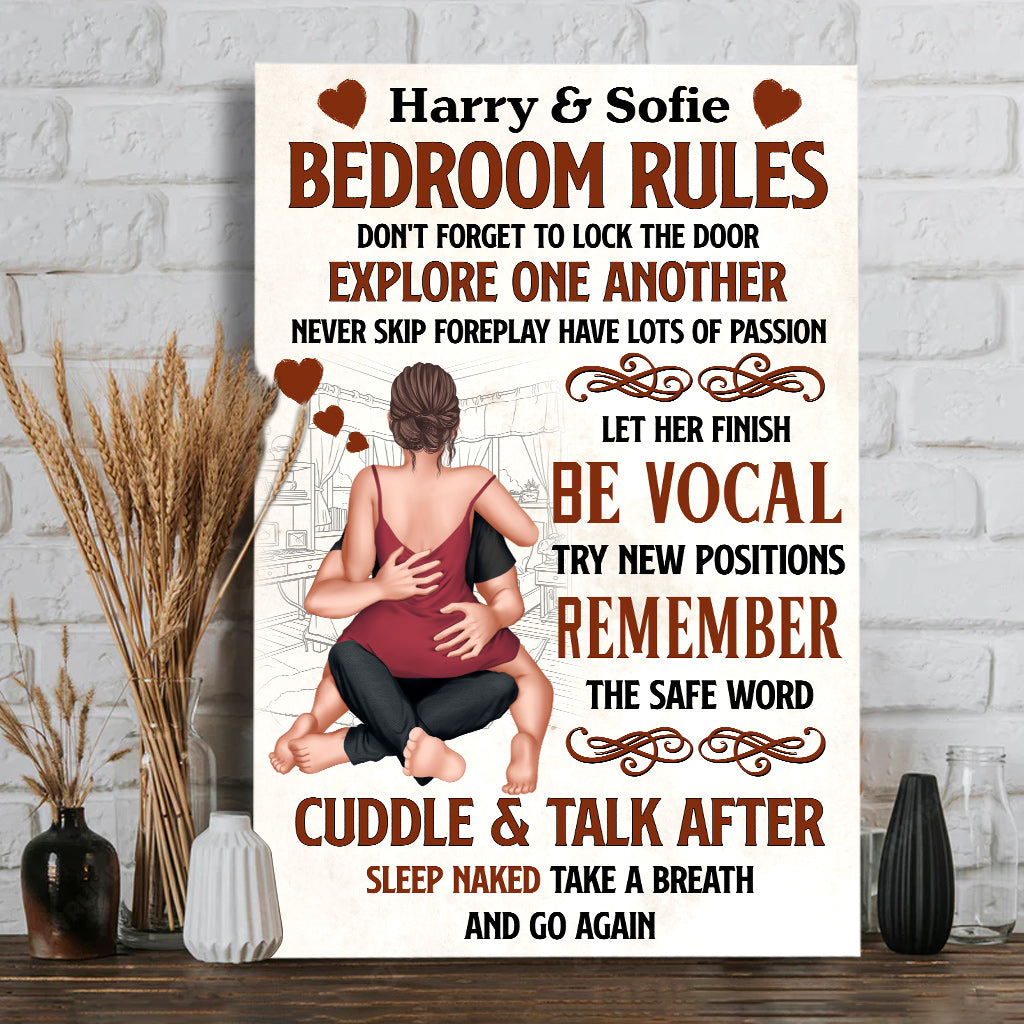 Bedroom's Rule Don't Forget To Lock The Door - Personalized Couple Canvas And Poster