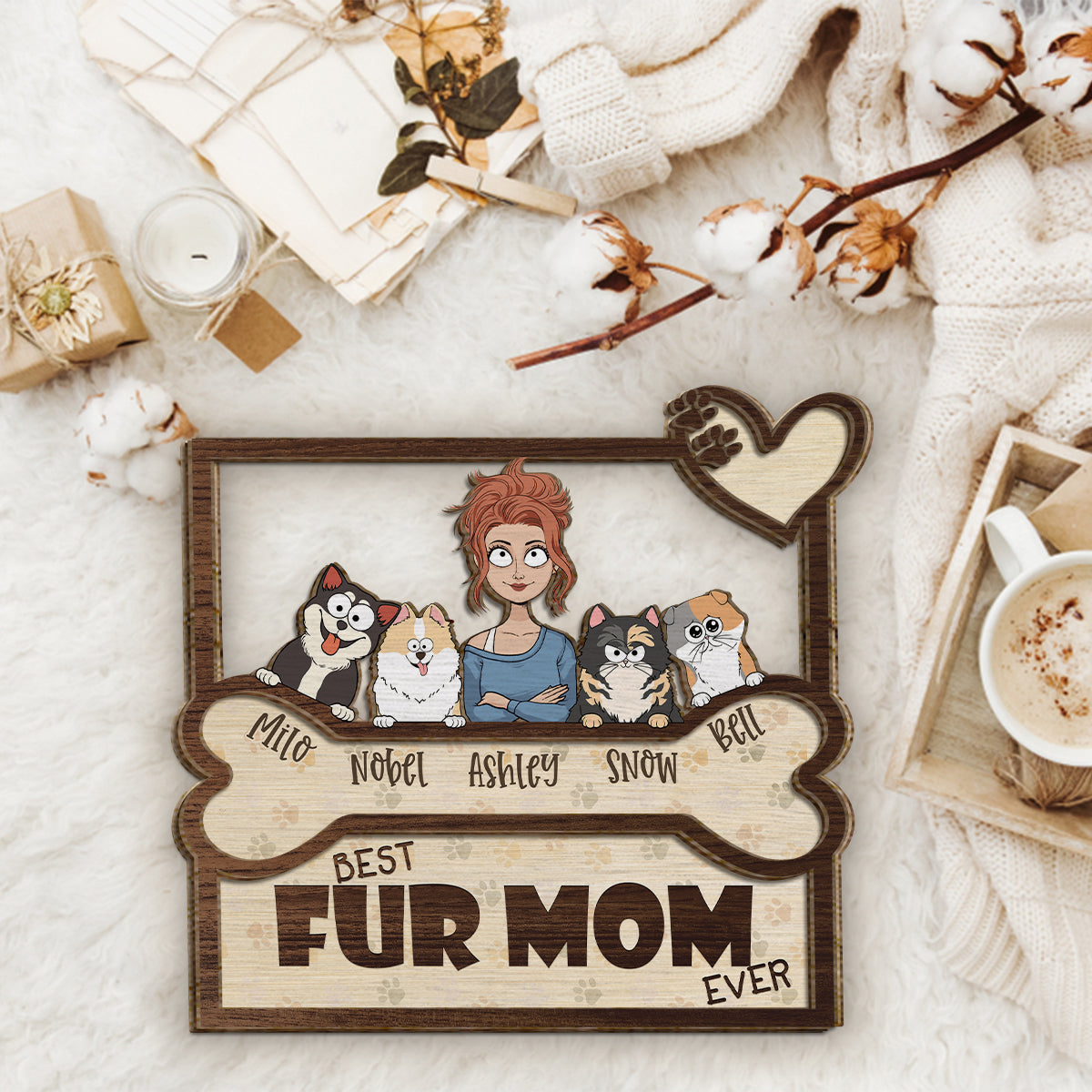 Beste Hundemama und bester Hundepapa aller Zeiten - Personalisiertes zweilagiges Holzschild / Holzplakette