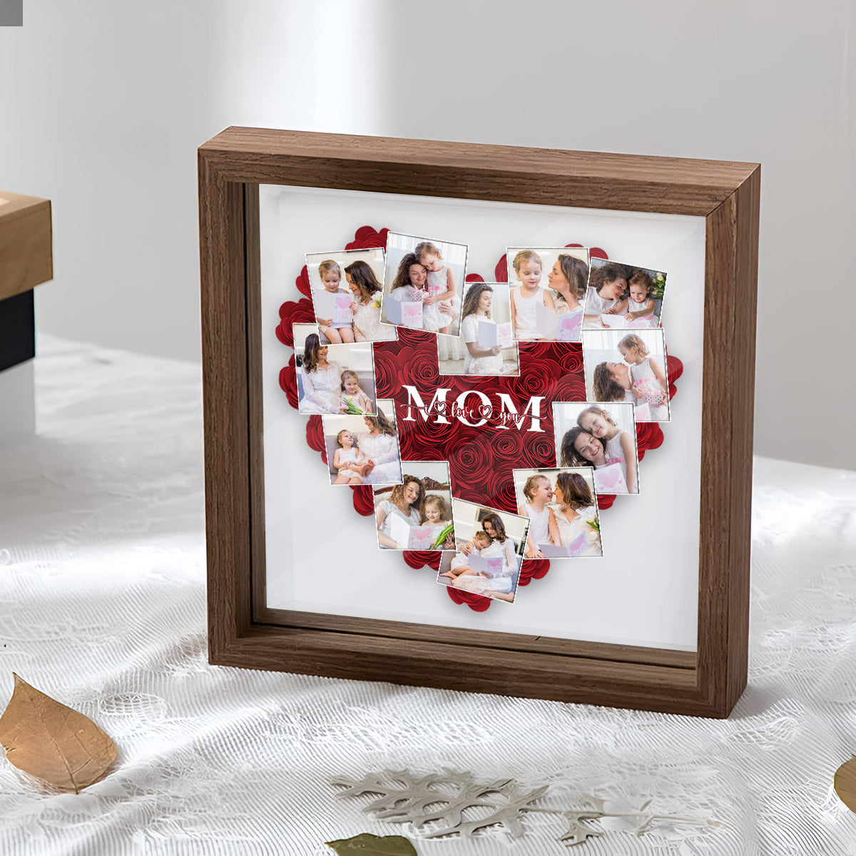 Heart Photos Polaroid Mom We Love You - Personalized Mother Flower Shadow Box