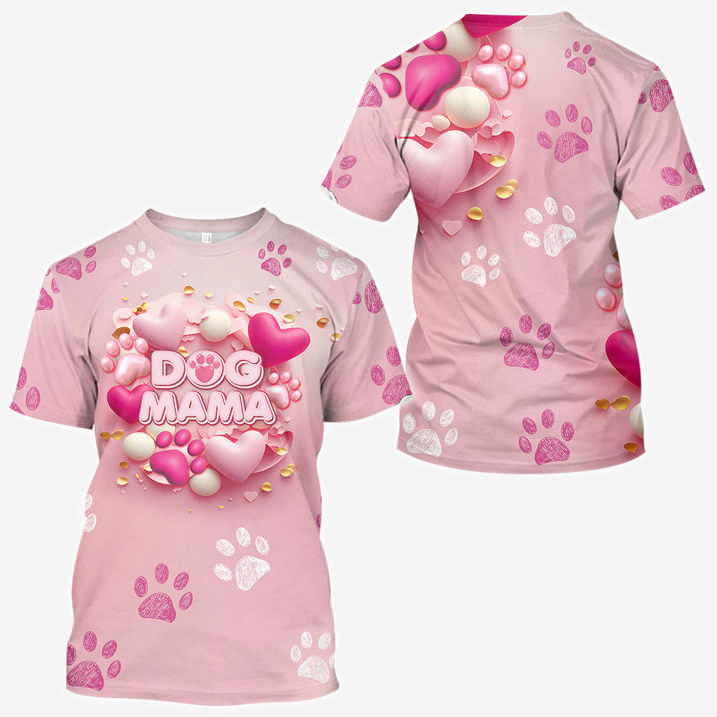 Hund, Katze, Mama, Fellmama, 3D-Herz in Rosa – personalisiertes T-Shirt mit Hundemotiv