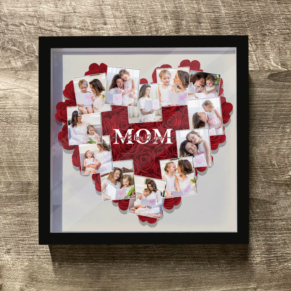 Heart Photos Polaroid Mom We Love You - Personalized Mother Flower Shadow Box