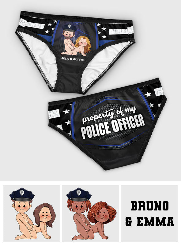 Eigentum meines Polizisten - Personalisierte Damen-Slips mit Polizeimotiv-Spitzenbordüre