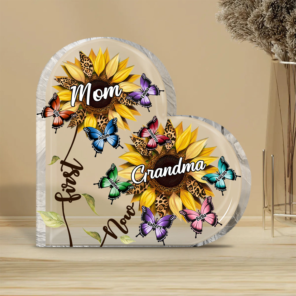 First Mom Now Grandma Sunflower Butterfly - Personalized Grandma Custom Shaped Acrylic Plaque