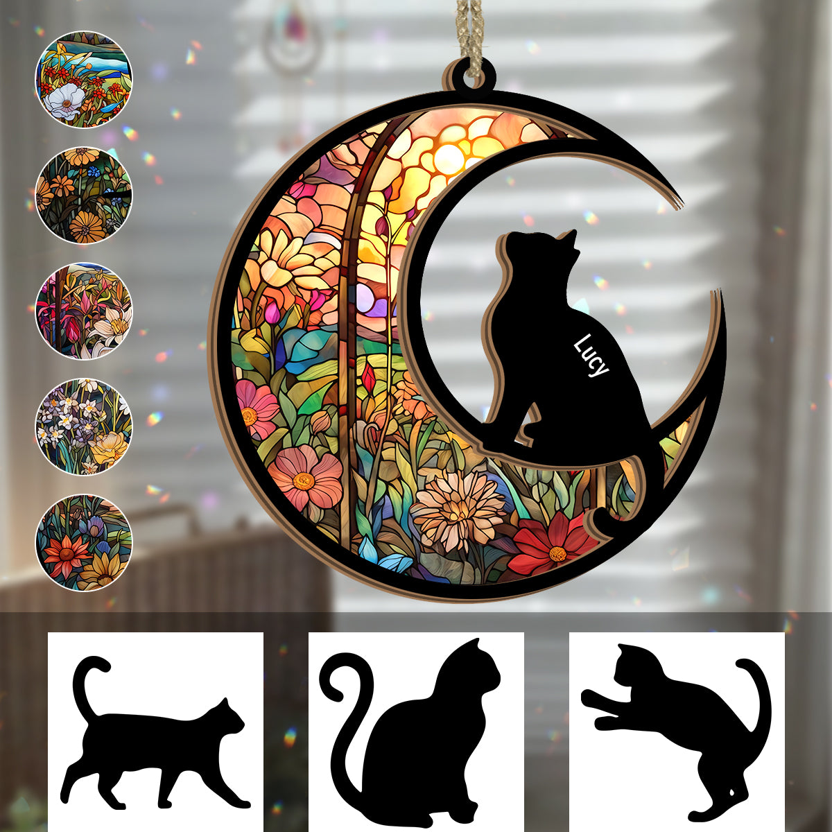 Silhouette de chat en vitrail - Attrape-soleil chat personnalisé