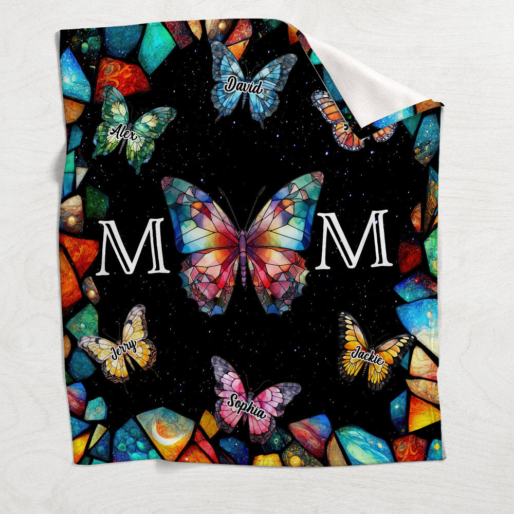 Mom Stained Glass Colorful Butterfly - Personalized Mother Blanket