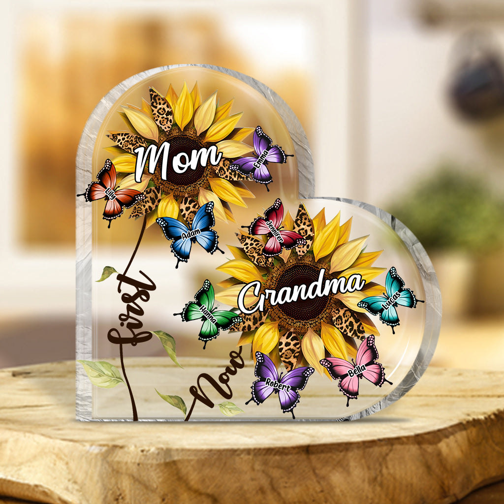 First Mom Now Grandma Sunflower Butterfly - Personalized Grandma Custom Shaped Acrylic Plaque