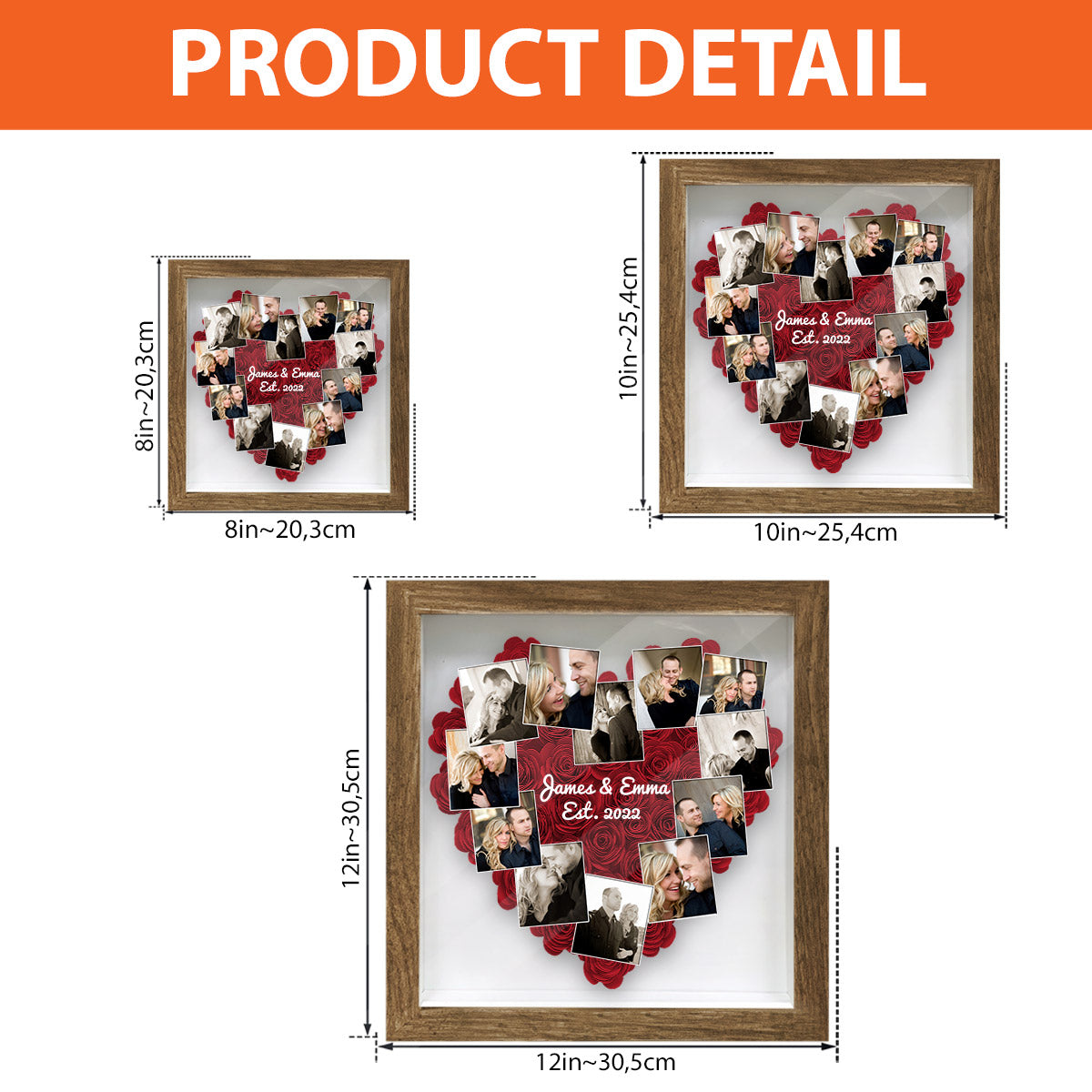 Heart Photos Polaroid Romantic Gift - Personalized Couple Flower Shadow Box