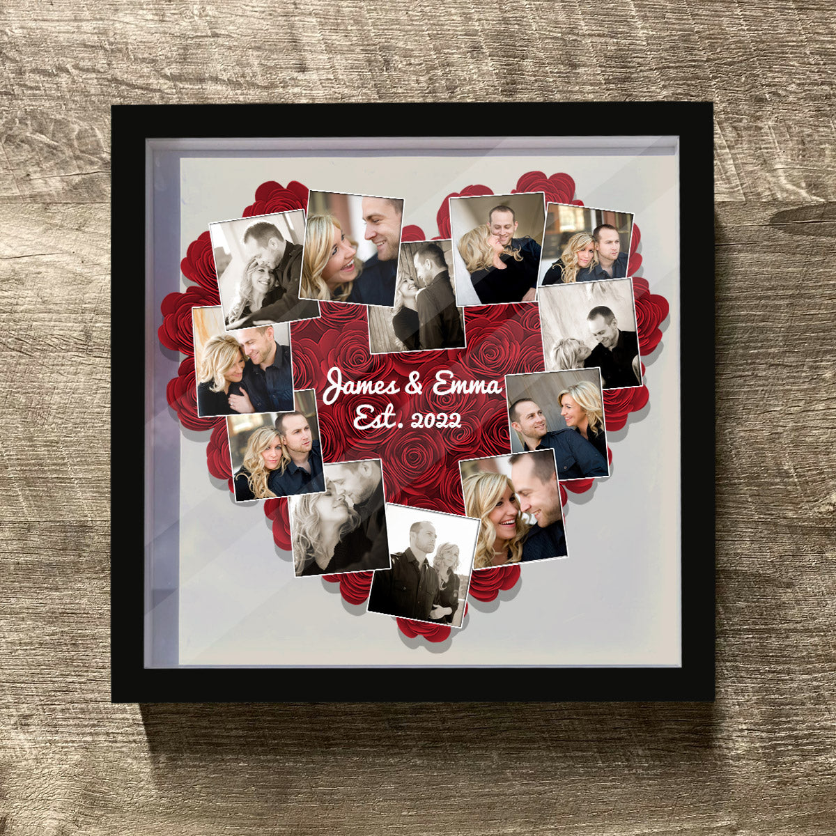 Heart Photos Polaroid Romantic Gift - Personalized Couple Flower Shadow Box