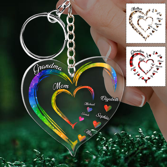 Grandma Mom Hearts - Personalized Grandma Transparent Keychain