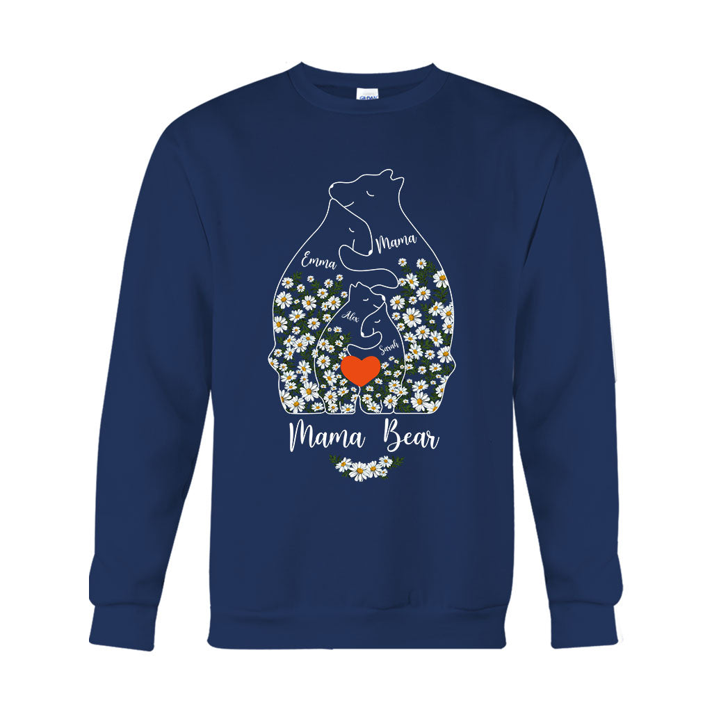 Floral Mama Bear And Cubs Hugging - Personalized Mother T-shirt And Hoodie