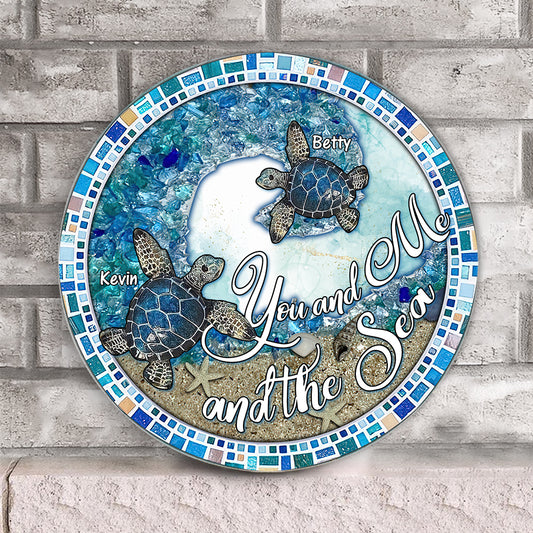 You And Me And The Beach - Personalized Couple Round Wood Sign