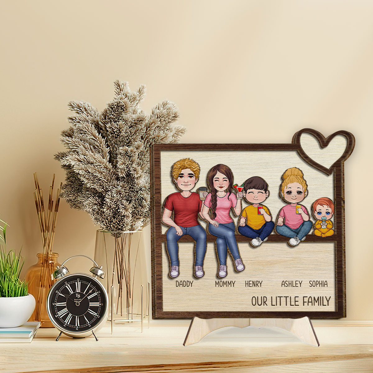 Notre petite famille - Panneau/plaque en bois personnalisé(e) à 2 couches