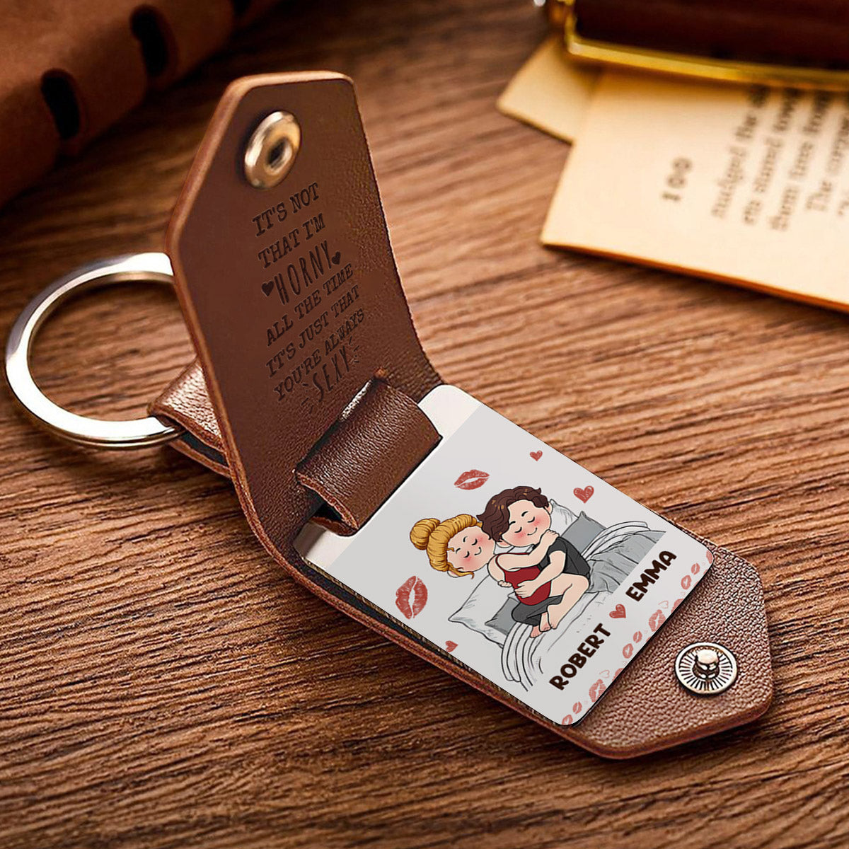 I Love You - Personalized Couple Leather Photo Keychain