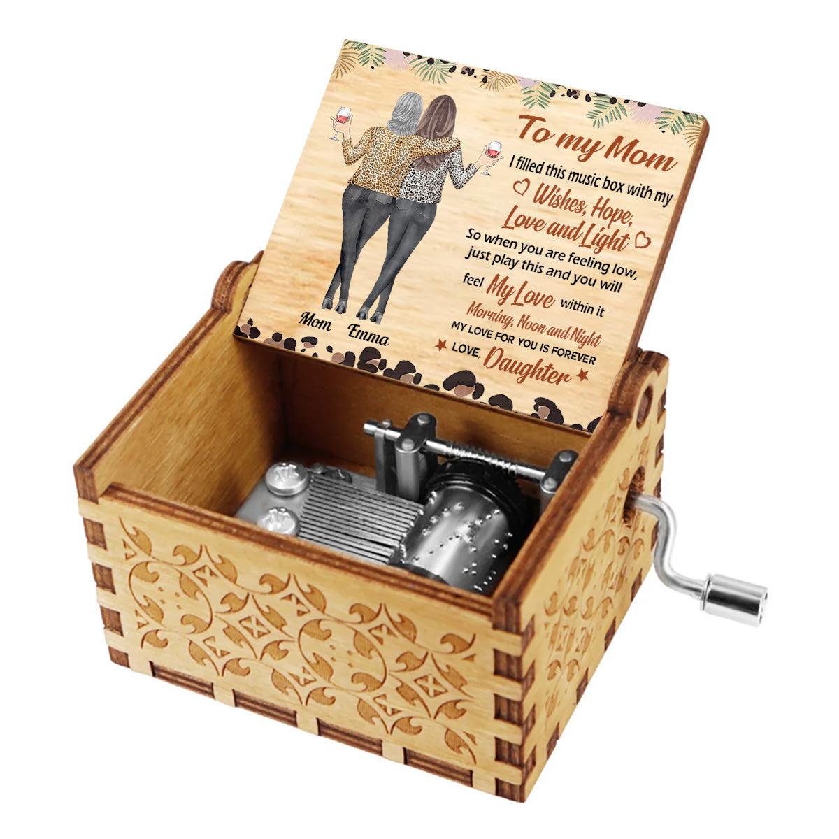 To My Mom Grandma Daughter Granddaughter Leopard - Personalized Mother Hand Crank Music Box