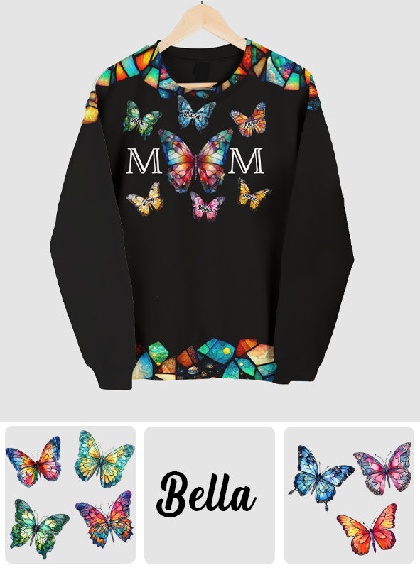 Mom Butterfly Colorful Stained Glass Pattern - Personalized Mother All Over Shirt