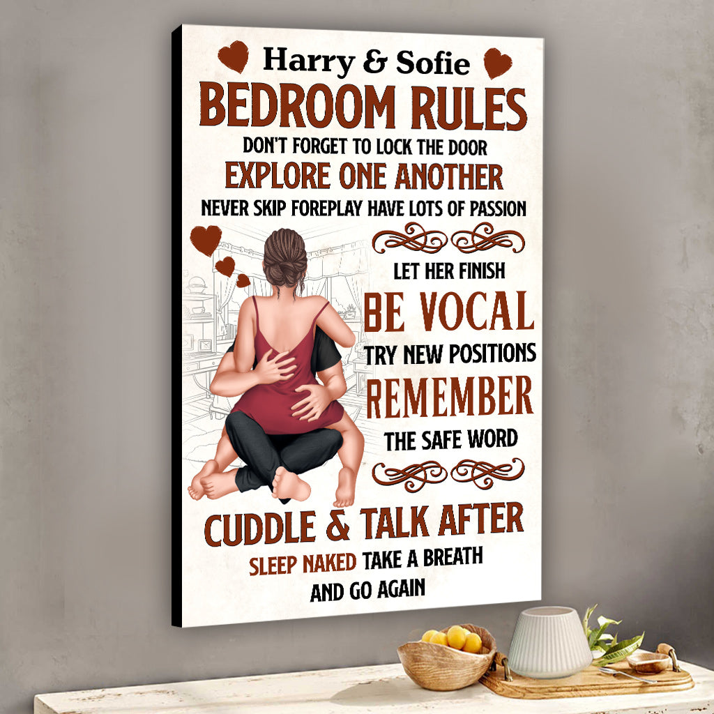 Bedroom's Rule Don't Forget To Lock The Door - Personalized Couple Canvas And Poster