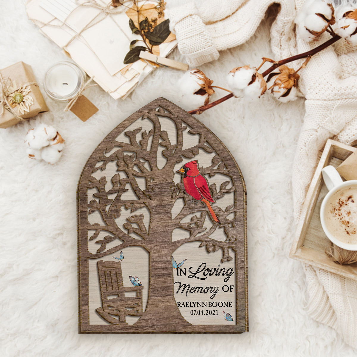 In Loving Memory Memorial Chair Red Cardinal - Personalized Memorial 2 Layered Wood Sign / Wood Plaque