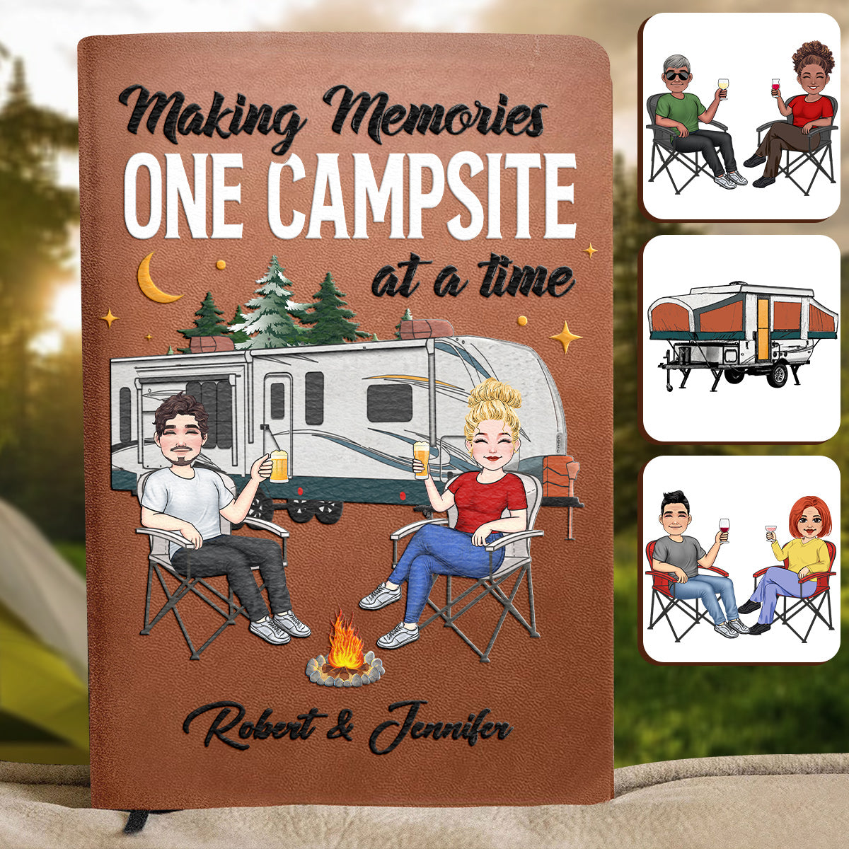 Erinnerungen schaffen – Campingplatz für Campingplatz – Personalisiertes Camping-Tagebuch aus Leder