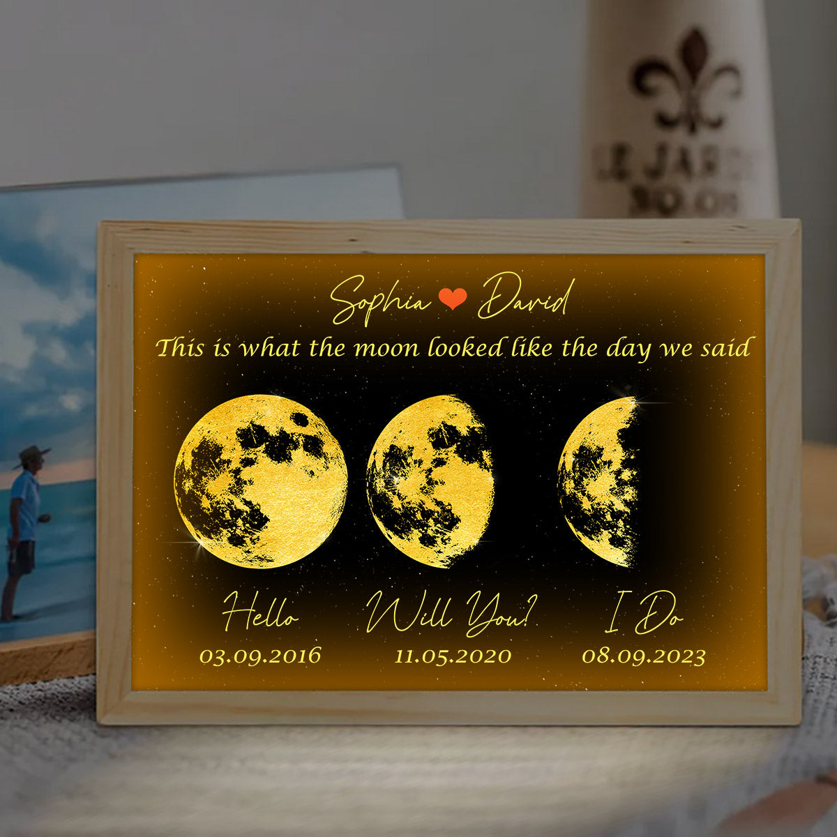 The Moon Look Like This - Personalized Couple Light Photo Frame