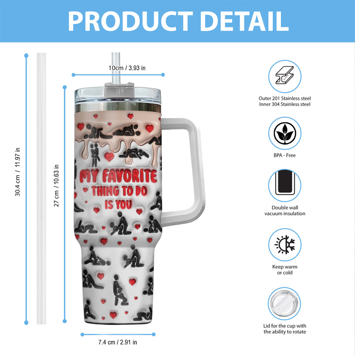 My Favorite Thing To Do Is You - Personalized Couple Tumbler With Handle