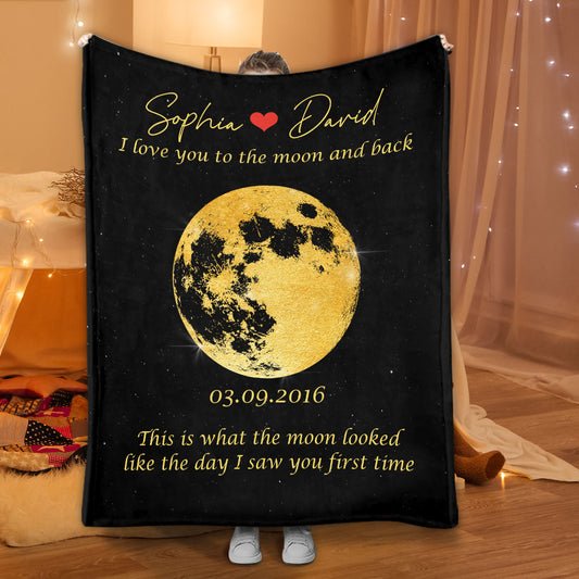 The Moon Look Like This - Personalized Couple Blanket