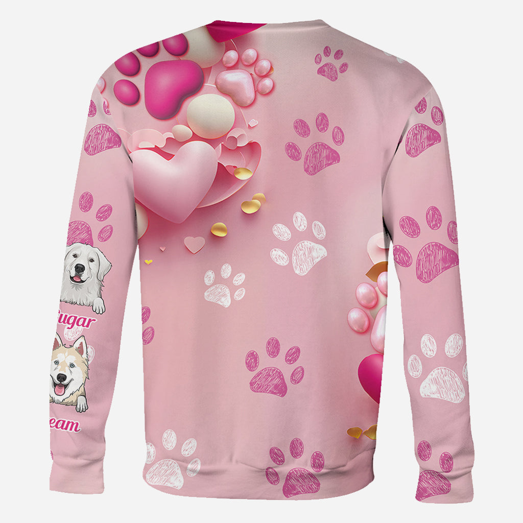 Hund, Katze, Mama, Fellmama, 3D-Herz in Rosa – personalisiertes T-Shirt mit Hundemotiv