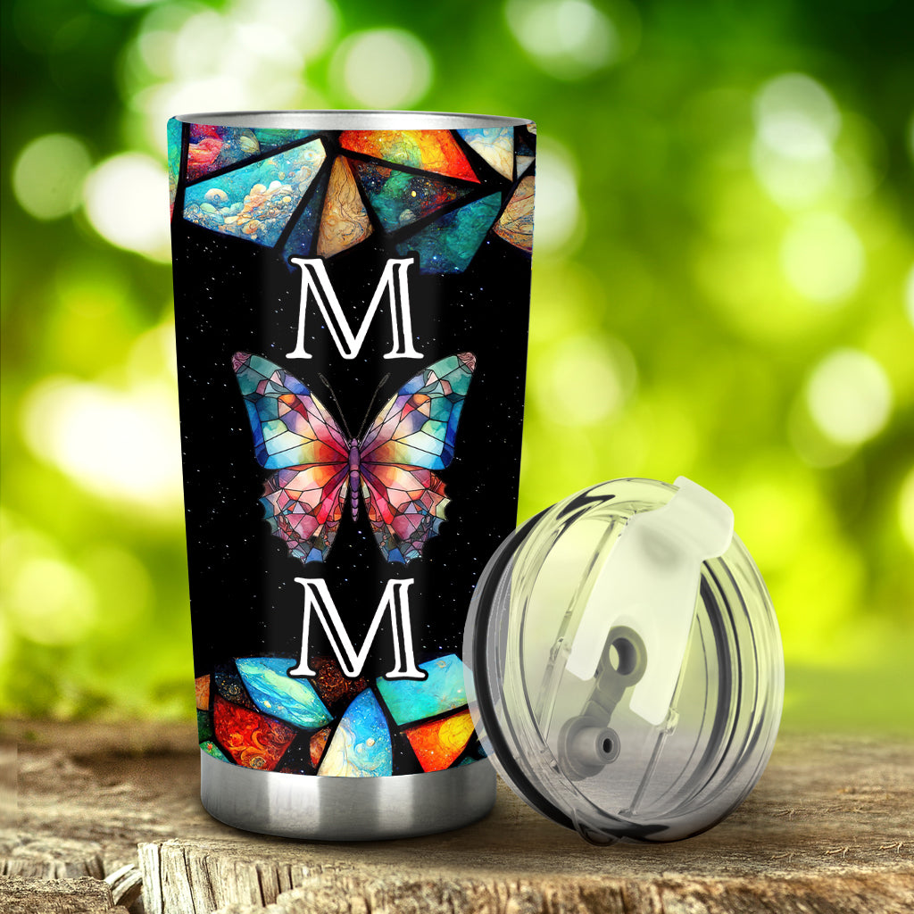Mom Butterfly Colorful Stained Glass Pattern - Personalized Mother Tumbler