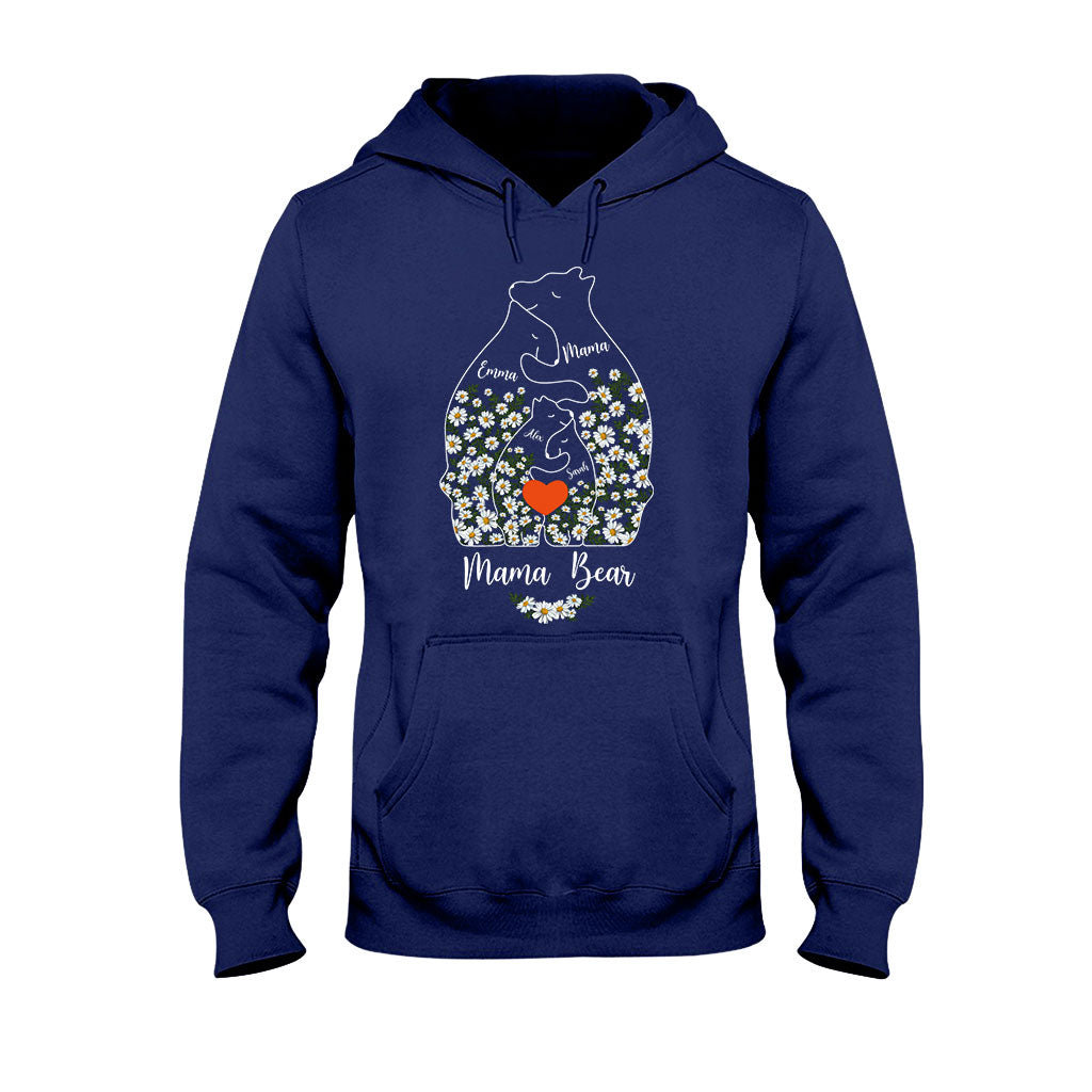 Floral Mama Bear And Cubs Hugging - Personalized Mother T-shirt And Hoodie