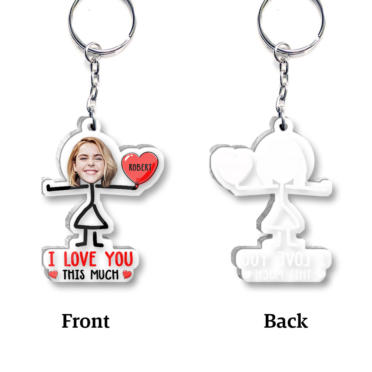 I Love You This Much Custom Photo Keychain For Couples - Personalized Couple Transparent Keychain