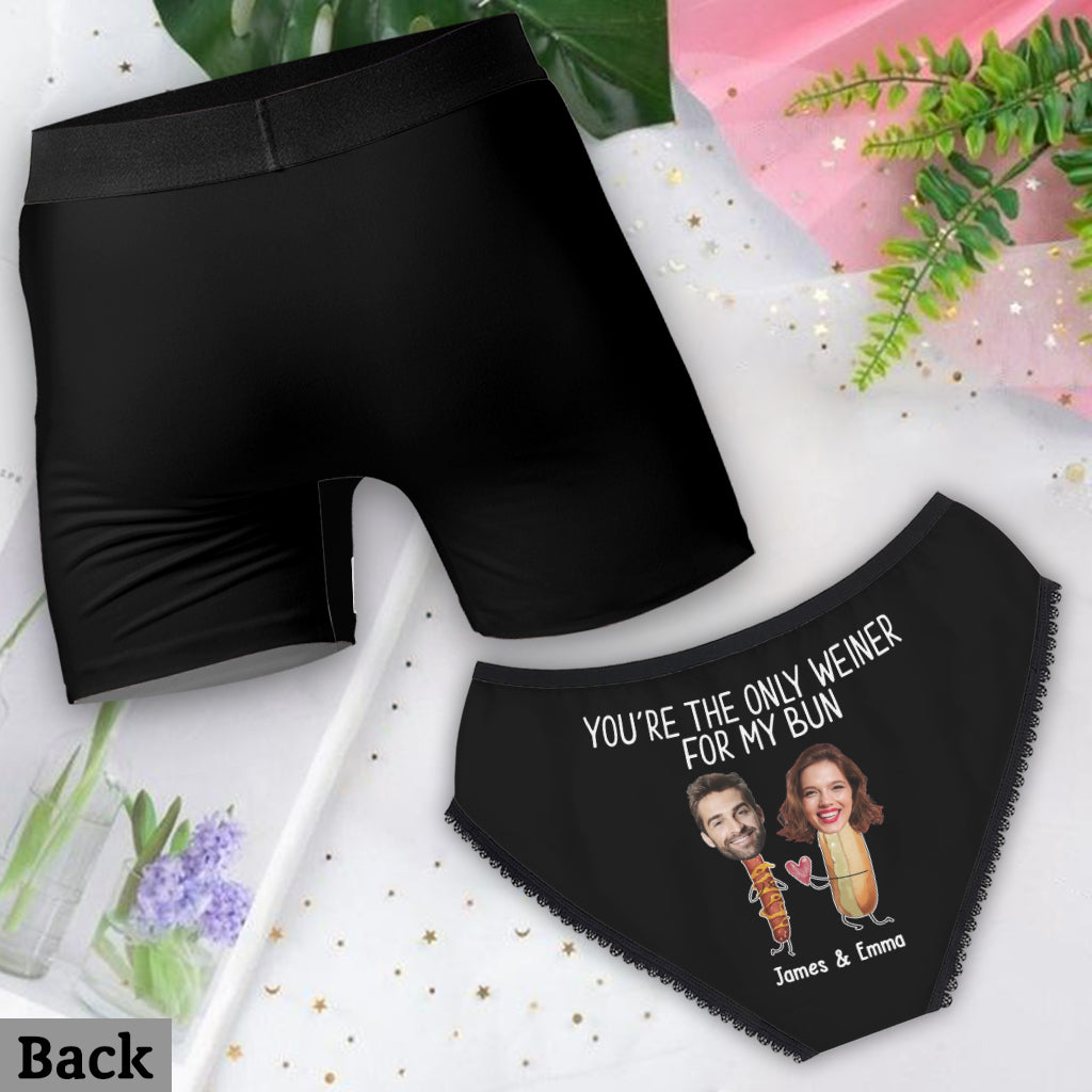 You're The Only Weiner For My Bun - Personalized Couple Lace Border Women Briefs And Men’s Boxer Briefs