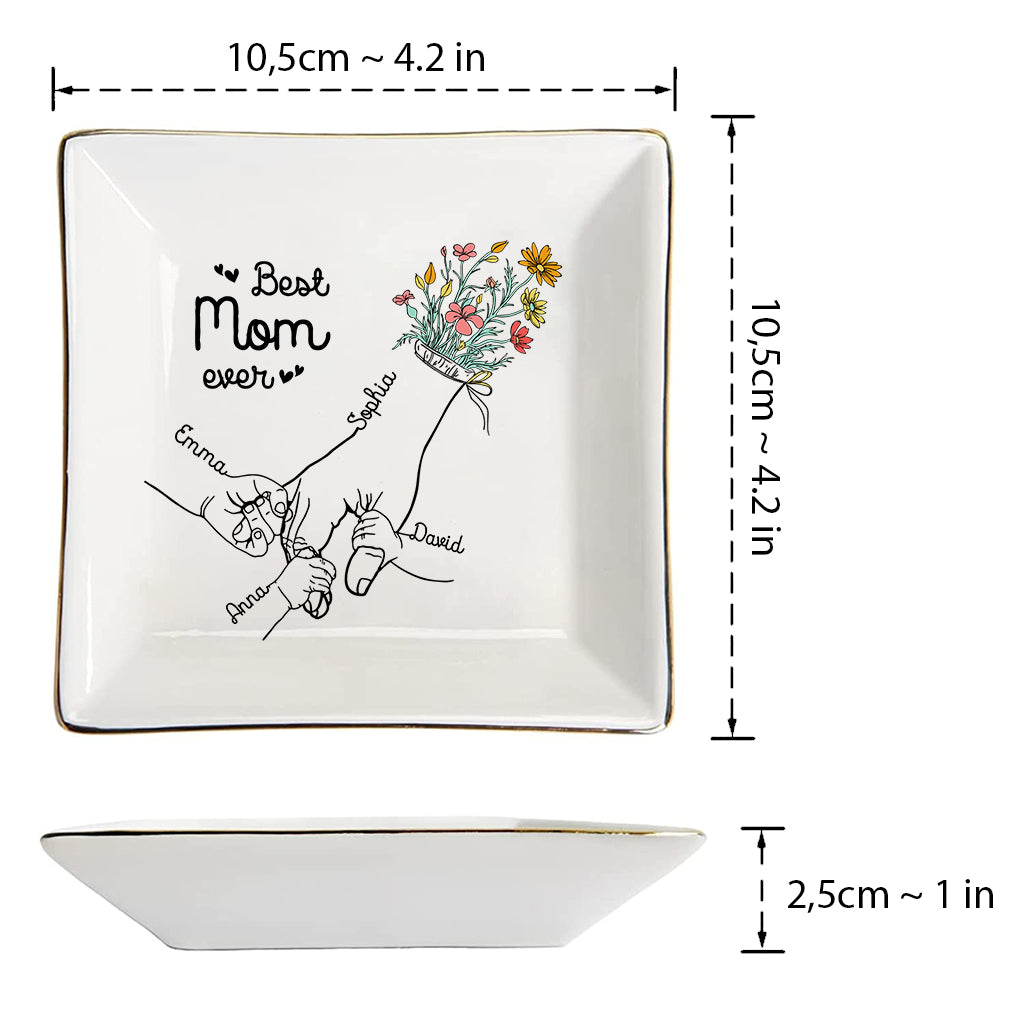 Mom And Children Hands Line Art - Personalized Mother Jewelry Dish