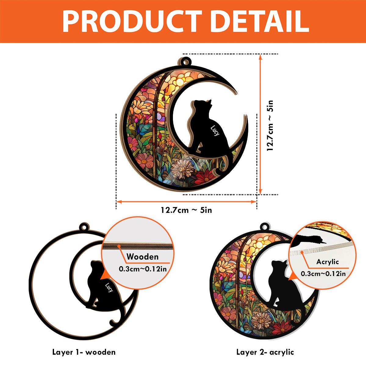 Silhouette de chat en vitrail - Attrape-soleil chat personnalisé