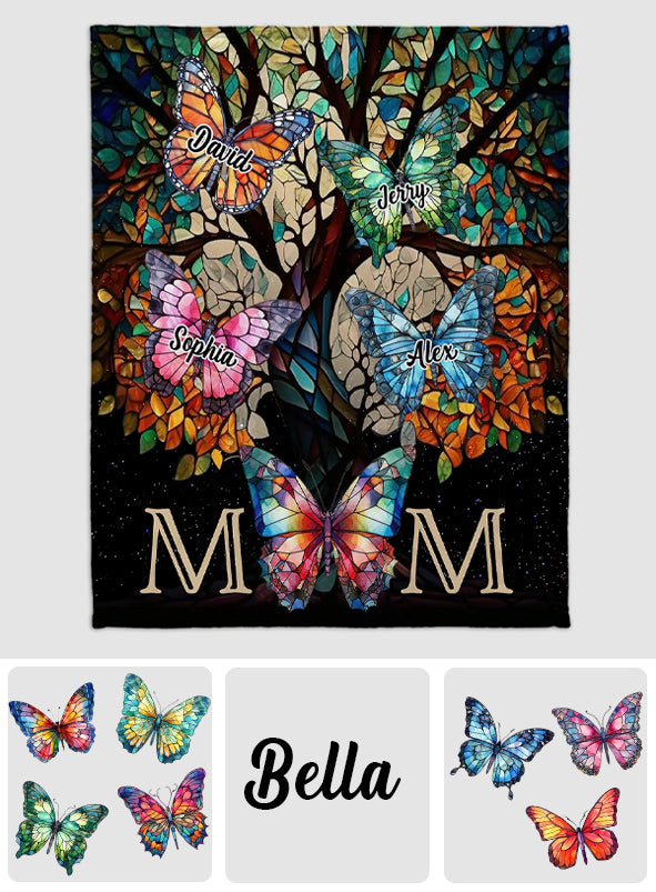 Mom Butterfly Colorful Stained Glass Pattern - Personalized Mother Blanket