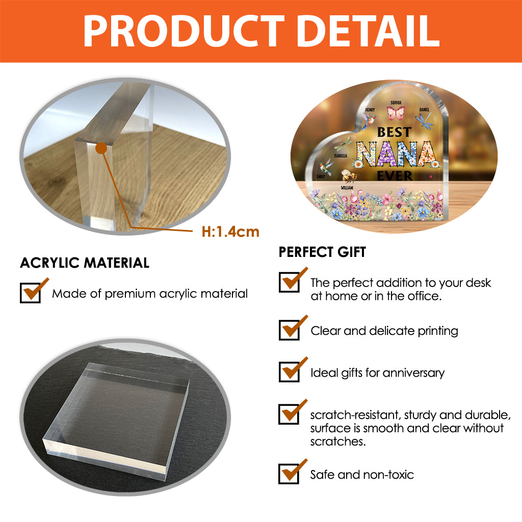 Best Mom Nana Ever - Personalized Grandma Custom Shaped Acrylic Plaque