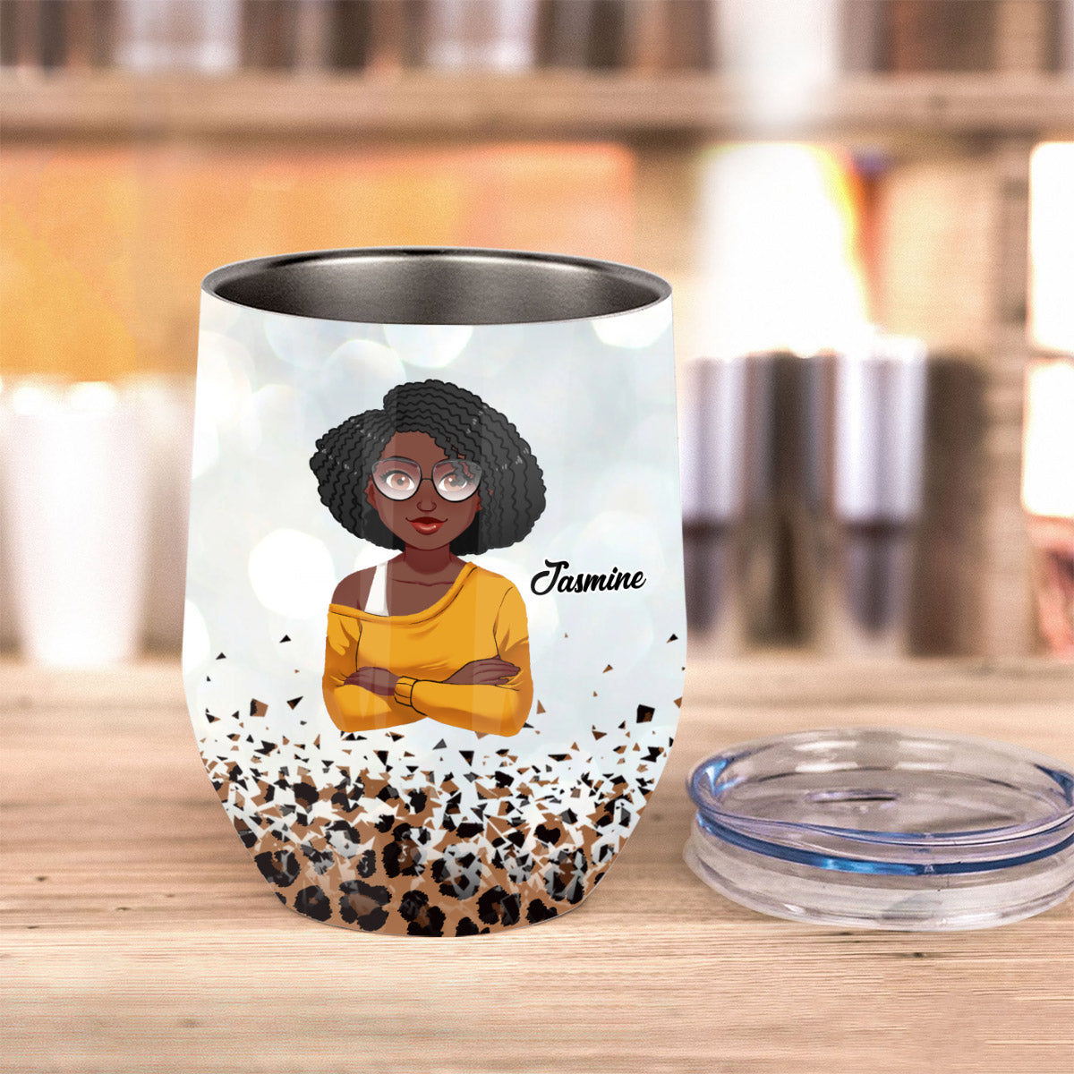 Schwarzer Pädagoge – Personalisierter Weinbecher für Afroamerikaner