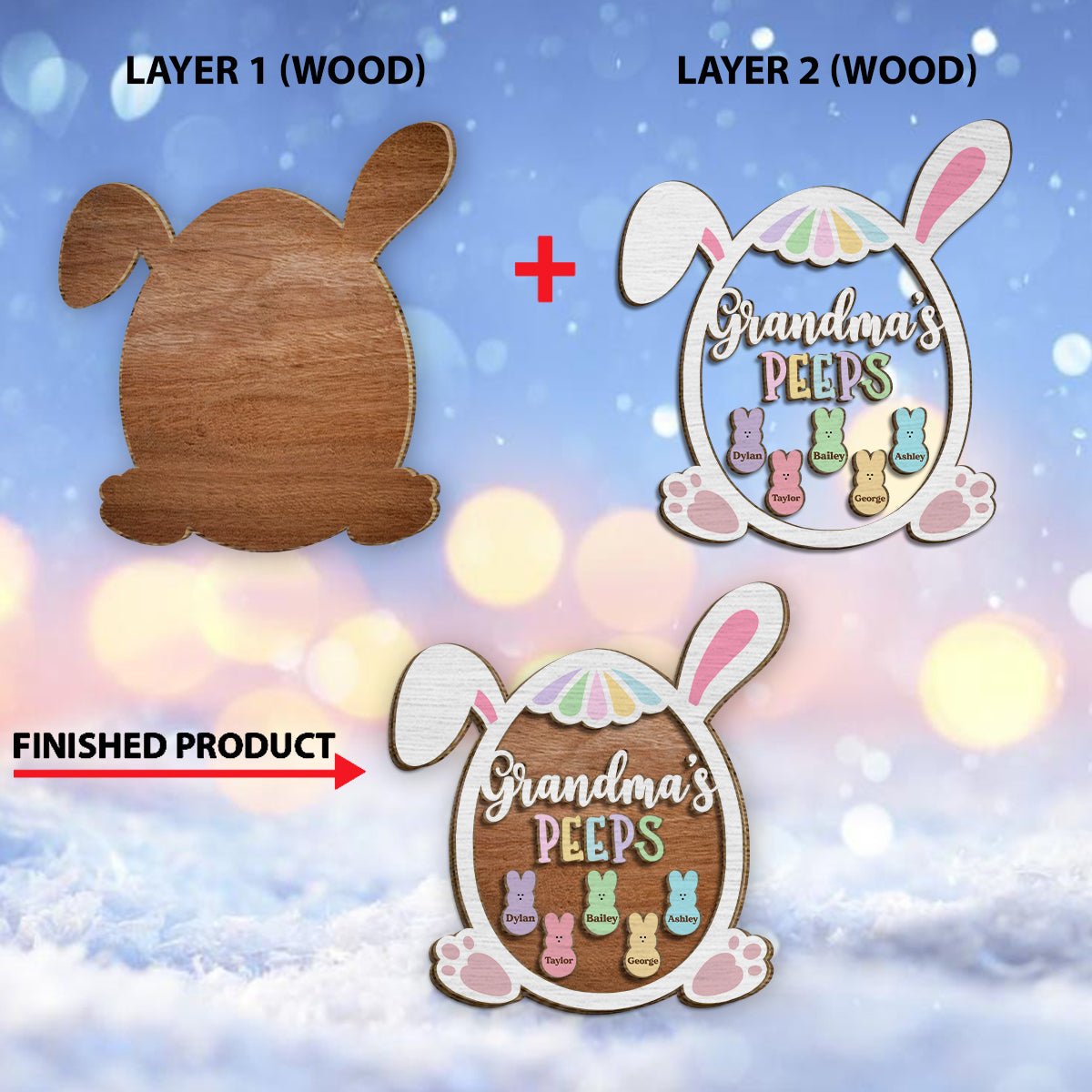 Grandma Nana Mimi Easter Peeps - Personalized Grandma 2 Layered Wood Sign / Wood Plaque