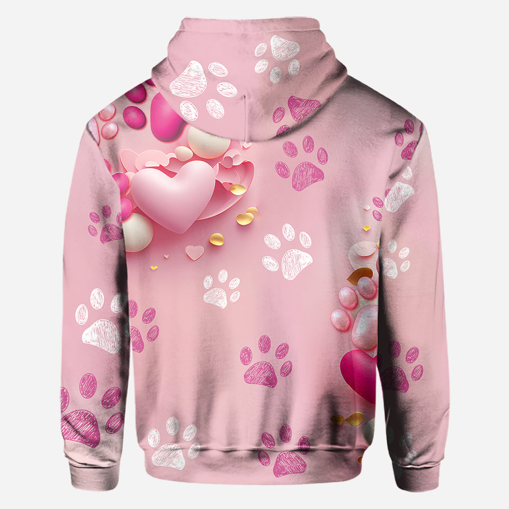 Hund, Katze, Mama, Fellmama, 3D-Herz in Rosa – personalisiertes T-Shirt mit Hundemotiv