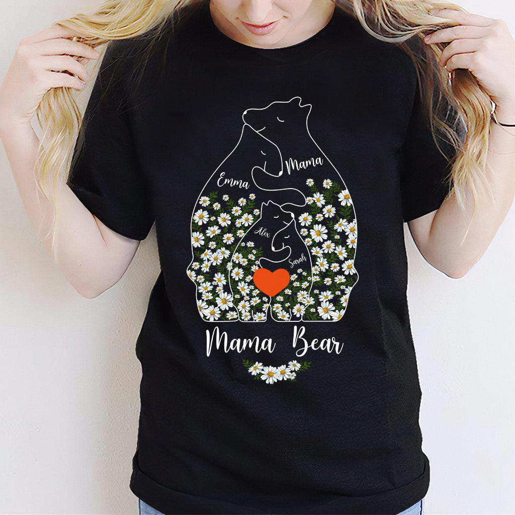 Floral Mama Bear And Cubs Hugging - Personalized Mother T-shirt And Hoodie