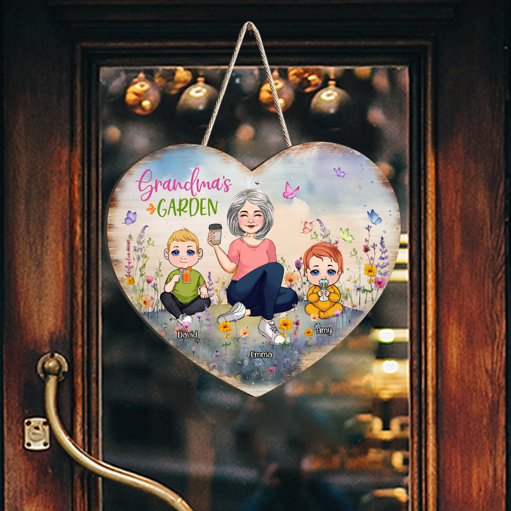 Grandma's Garden - Personalized Grandma Custom Shaped Wood Sign