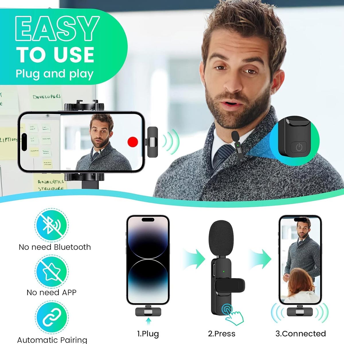 Microphone sans fil pour iPhone iPad - Microphone sans fil pour iPhone iPad