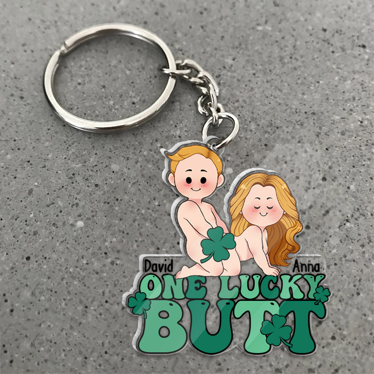 One Lucky Butt Lucky Clover Shamrock Naughty - Personalized Couple Transparent Keychain