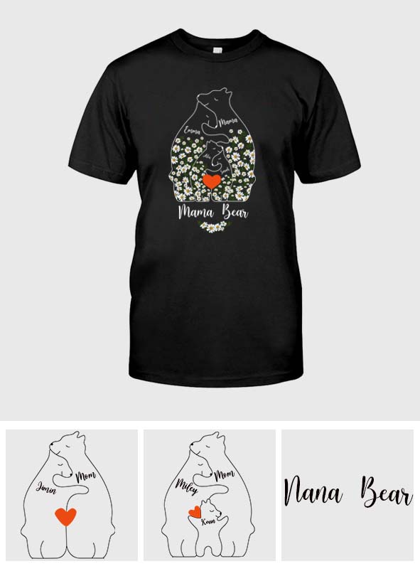 Floral Mama Bear And Cubs Hugging - Personalized Mother T-shirt And Hoodie