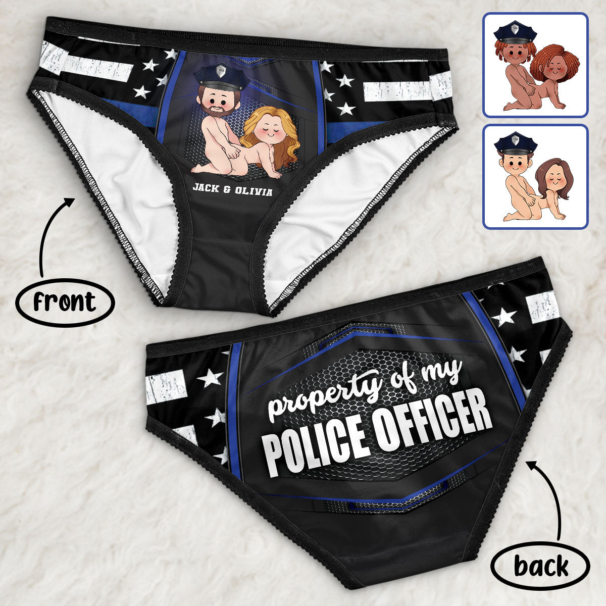 Eigentum meines Polizisten - Personalisierte Damen-Slips mit Polizeimotiv-Spitzenbordüre