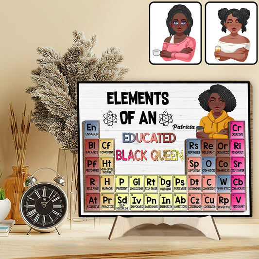 Éléments d'une reine noire instruite - Plaque en bois personnalisée afro-américaine à 2 couches